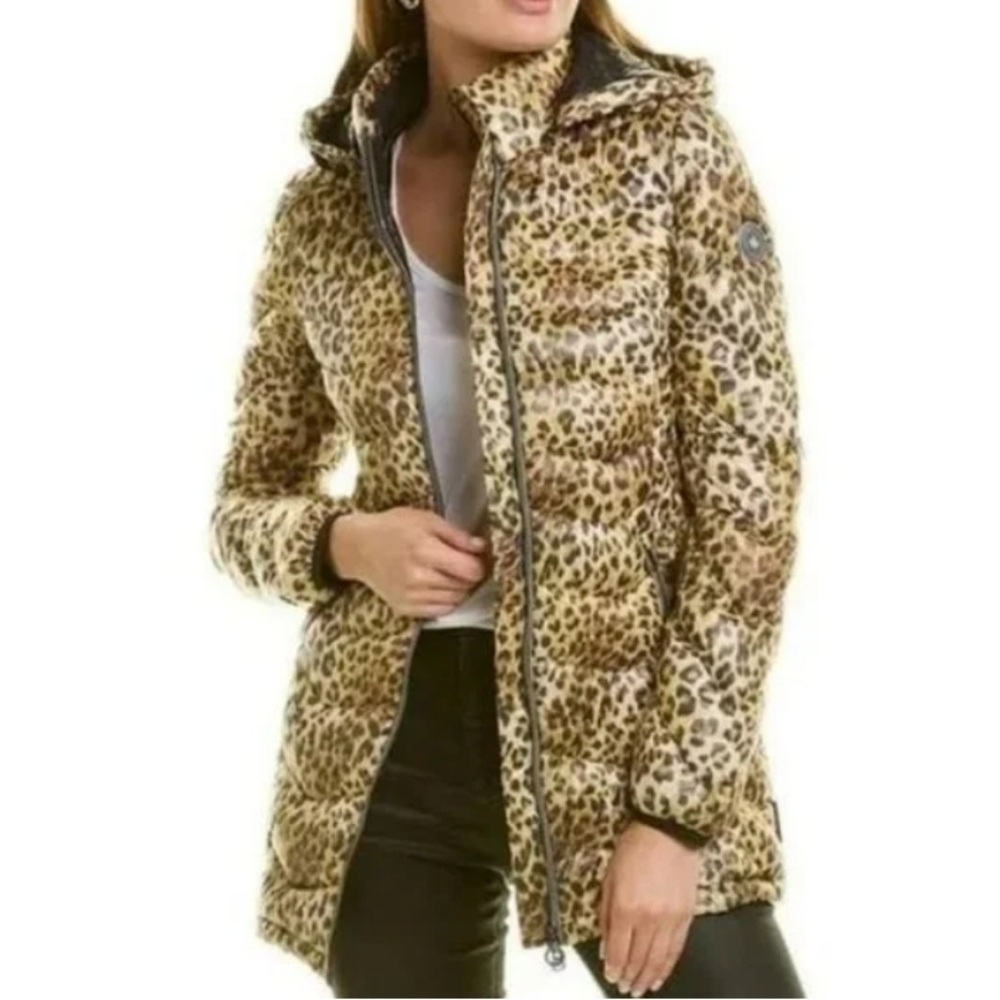 Womens Noize Claire Mid-Length Puffer Animal Print Jacket